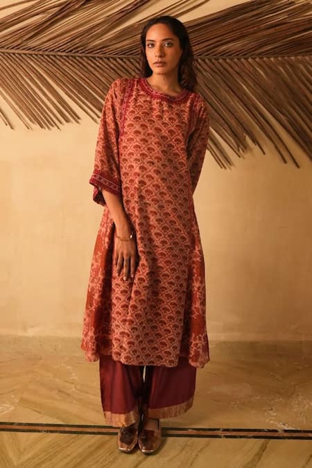 Myoho Ajrakh Print Kurta With Pant 