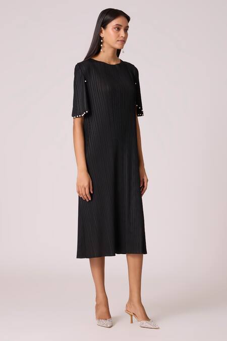 Buy_Scarlet Sage_Black Polyester Pearls Round Neck Fernanda Dress