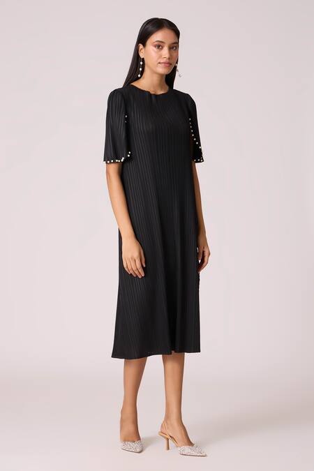 Shop_Scarlet Sage_Black Polyester Pearls Round Neck Fernanda Dress