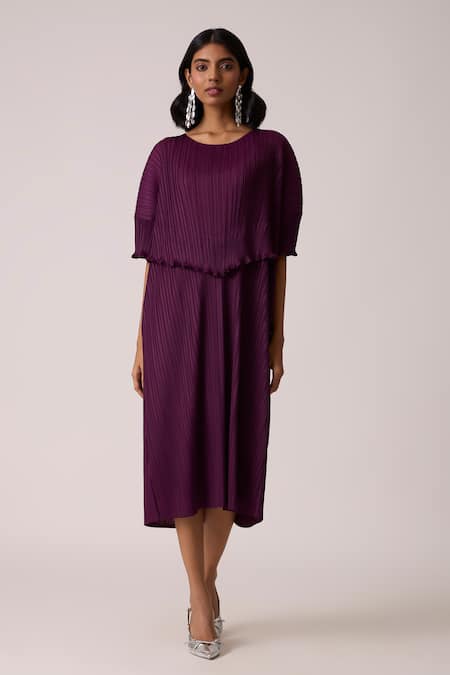 Scarlet Sage Wine Polyester Round Neck Lisette Dress 