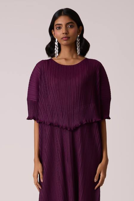 Buy_Scarlet Sage_Wine Polyester Round Neck Lisette Dress 