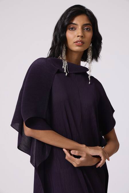 Scarlet Sage_Purple Polyester Collared Lorna Asymmetric Dress_Online_at_Aza_Fashions