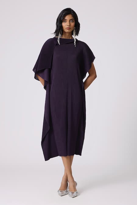 Scarlet Sage Purple Polyester Collared Lorna Asymmetric Dress 