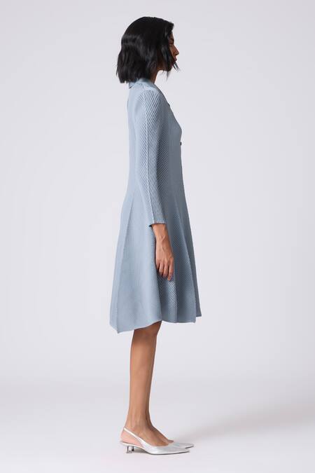 Scarlet Sage_Sky Blue Polyester Collared Iona Dress_Online_at_Aza_Fashions