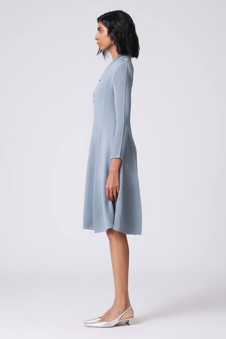 Buy_Scarlet Sage_Sky Blue Polyester Collared Iona Dress_Online_at_Aza_Fashions