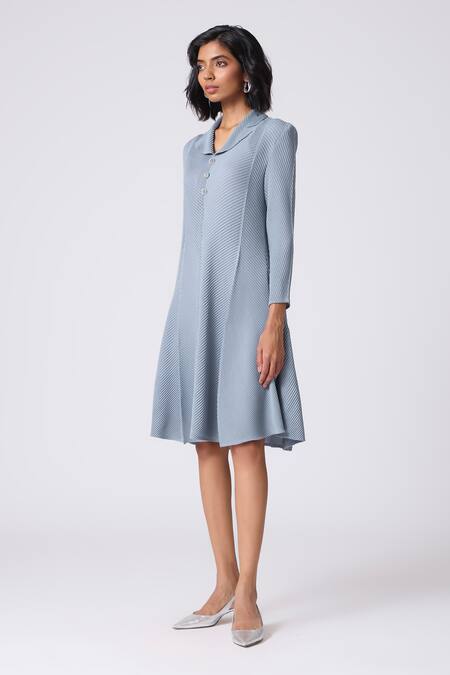 Shop_Scarlet Sage_Sky Blue Polyester Collared Iona Dress_Online_at_Aza_Fashions