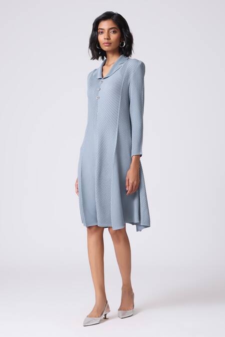 Scarlet Sage_Sky Blue Polyester Collared Iona Dress_at_Aza_Fashions