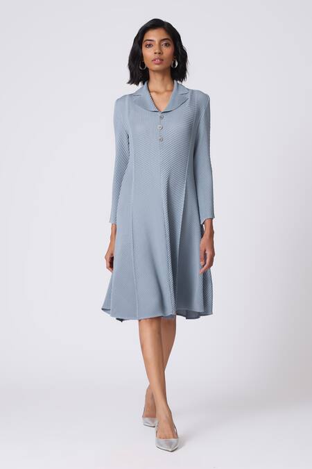 Buy_Scarlet Sage_Sky Blue Polyester Collared Iona Dress