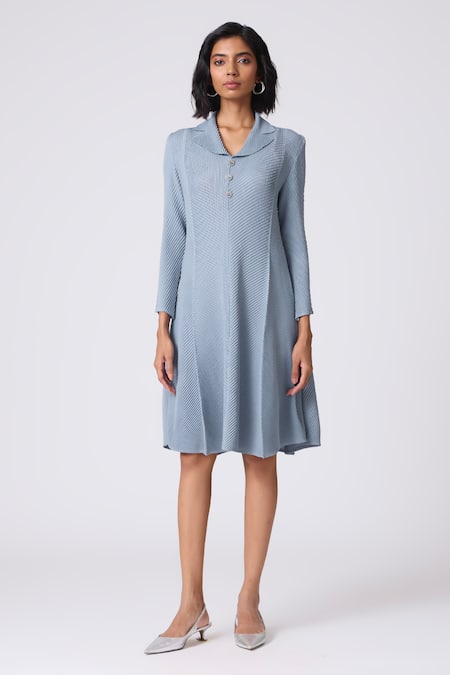 Scarlet Sage Sky Blue Polyester Collared Iona Dress 
