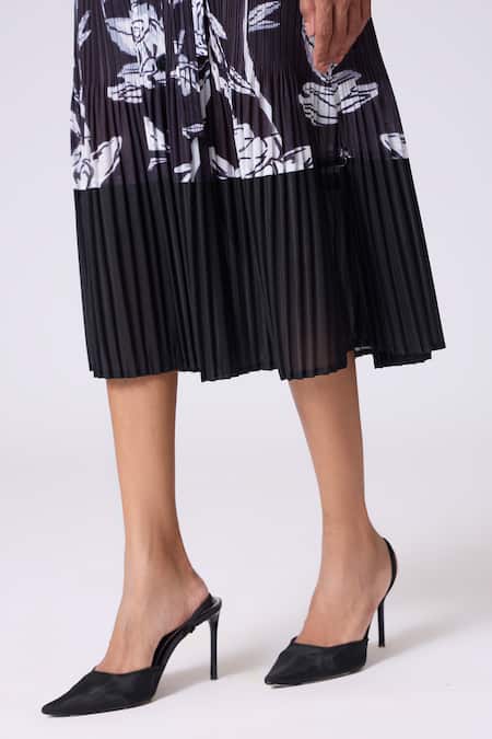 Scarlet Sage_Black Polyester Collared Wynona Floral Shirt Dress _at_Aza_Fashions