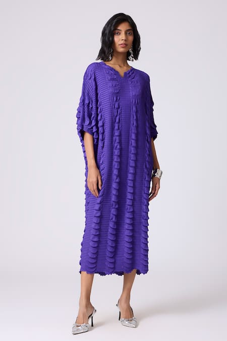 Scarlet Sage_Purple Polyester Split V-neck Jolene Dress_at_Aza_Fashions
