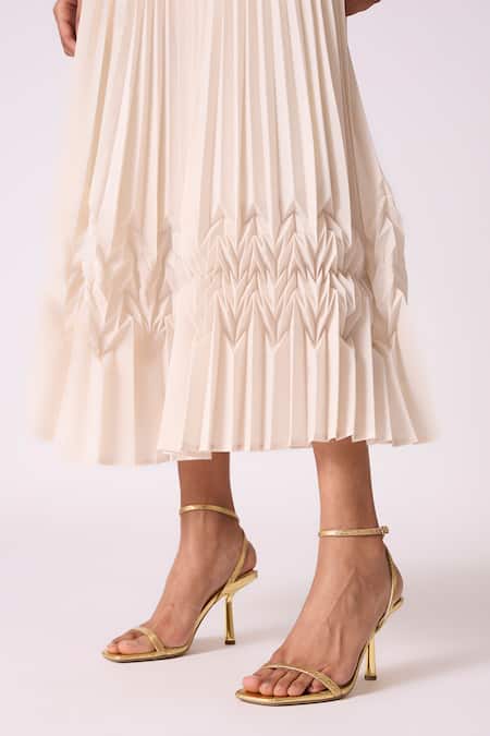 Scarlet Sage_Off White Polyester Boat Neck Oasis Top With Skirt_at_Aza_Fashions