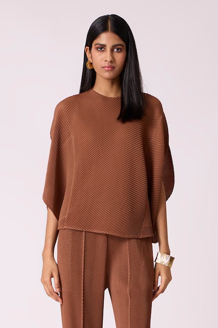Buy_Scarlet Sage_Brown Polyester Round Neck Darell Top With Pant