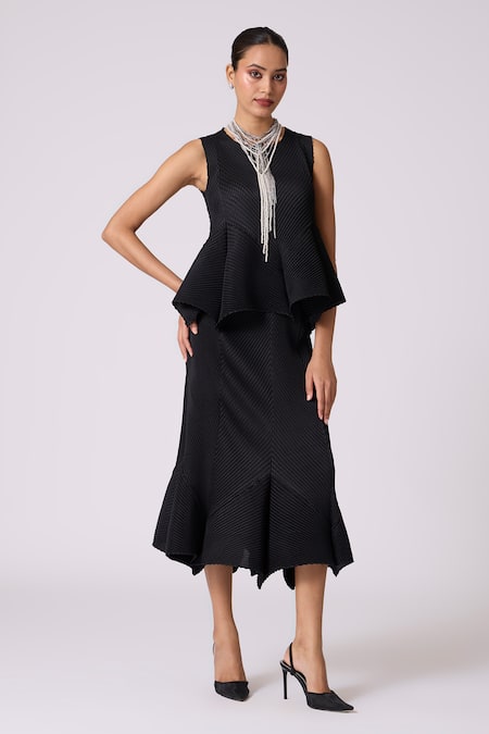 Scarlet Sage Black Polyester Round Neck Cara Skirt Set 