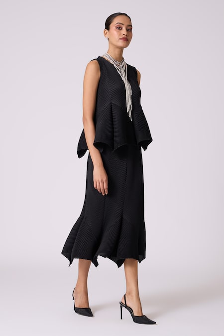 Scarlet Sage_Black Polyester Round Neck Cara Skirt Set _Online_at_Aza_Fashions