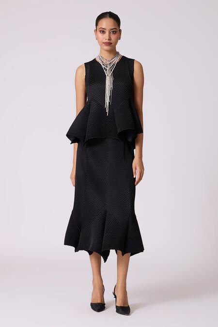 Buy_Scarlet Sage_Black Polyester Round Neck Cara Skirt Set _Online_at_Aza_Fashions