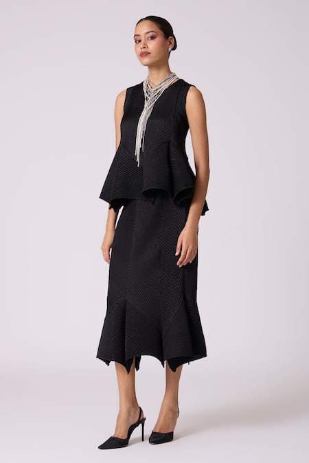 Shop_Scarlet Sage_Black Polyester Round Neck Cara Skirt Set _Online_at_Aza_Fashions