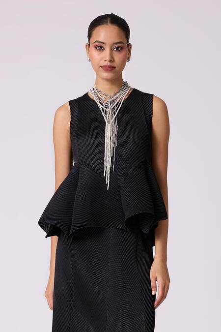 Shop_Scarlet Sage_Black Polyester Round Neck Cara Skirt Set 