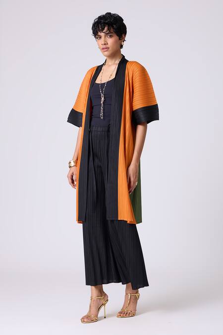 Buy_Scarlet Sage_Orange Polyester Open Neck Art Print Overlay _Online_at_Aza_Fashions