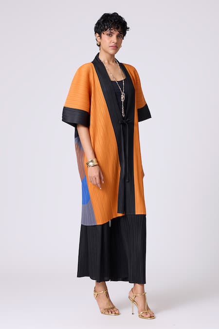 Shop_Scarlet Sage_Orange Polyester Open Neck Art Print Overlay _Online_at_Aza_Fashions