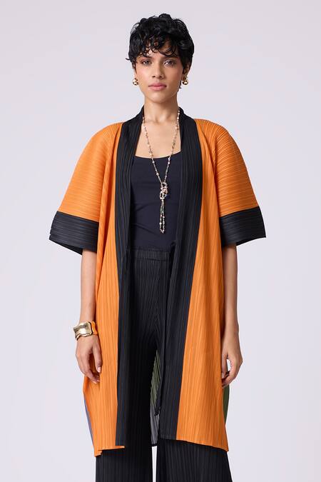 Buy_Scarlet Sage_Orange Polyester Open Neck Art Print Overlay 