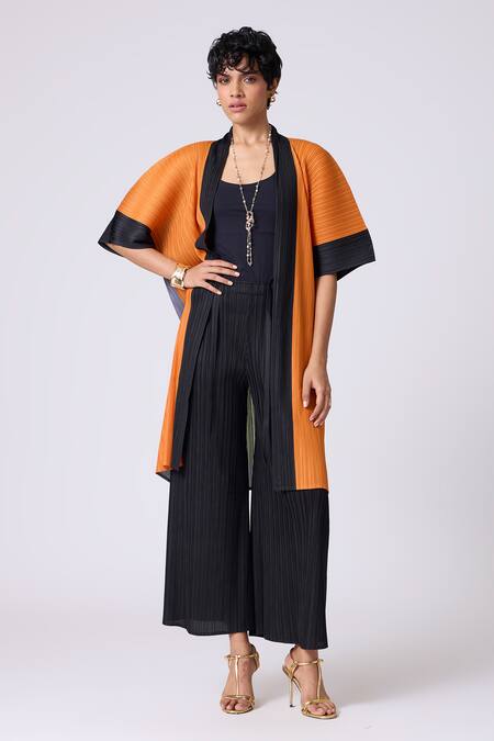 Shop_Scarlet Sage_Orange Polyester Open Neck Art Print Overlay 