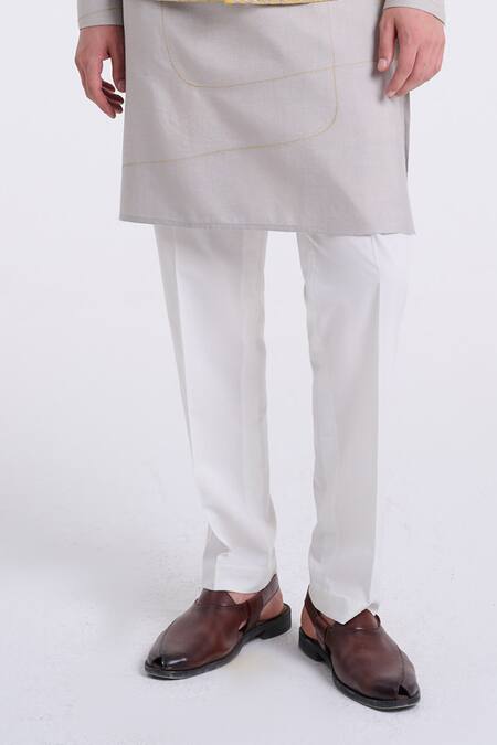 Dhruv Vaish_Yellow Silk Lace, Embroidery Geometric Pattern Jawahar Jacket Set _Online_at_Aza_Fashions