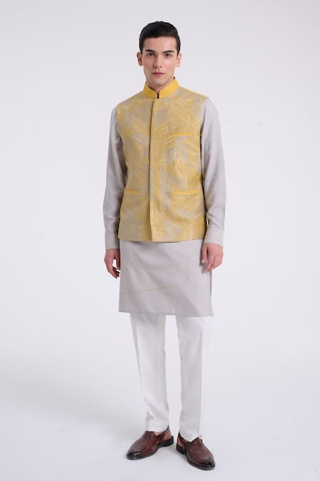 Dhruv Vaish Geometric Lace Pattern Jawahar Jacket Set 