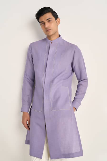 Shop_Dhruv Vaish_Lavender Handloom Cotton, Linen Structured Kurta Set _Online_at_Aza_Fashions