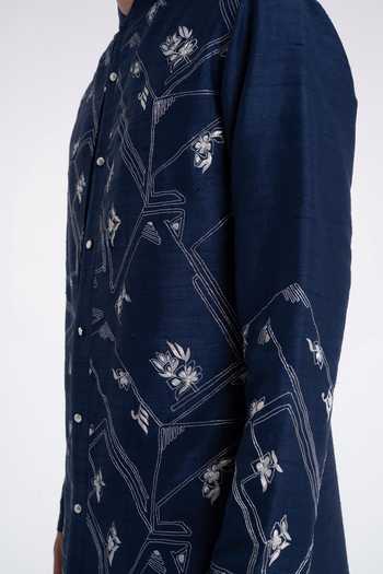 Dhruv Vaish Navy Silk Embroidery Contemporary Kurta Set 3