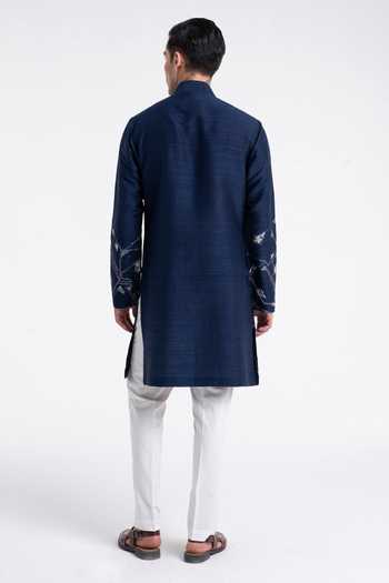 Dhruv Vaish Navy Silk Embroidery Contemporary Kurta Set 2