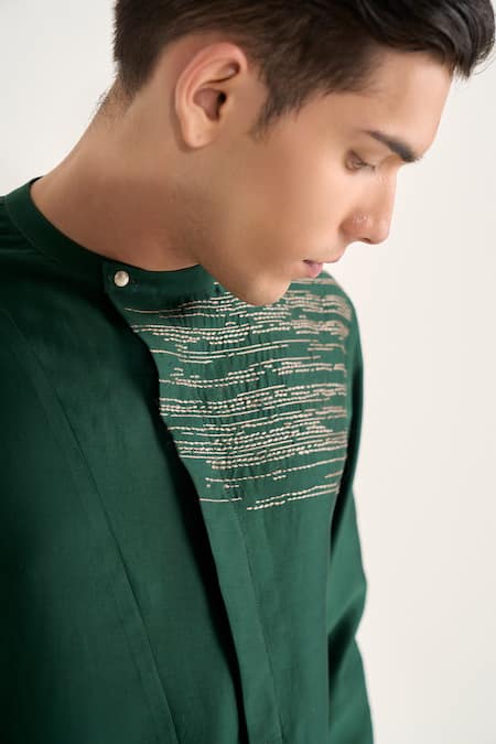 Shop_Dhruv Vaish_Green Silk Zari, Embroidery Layered Kurta Set _Online_at_Aza_Fashions