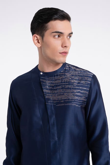 Buy Dhruv Vaish Navy Silk Zari, Embroidery Work Layered Kurta Set Online at Aza Fashions Buy_Dhruv Vaish_Navy Silk Zari, Embroidery Work Layered Kurta Set _Online_at_Aza_Fashions