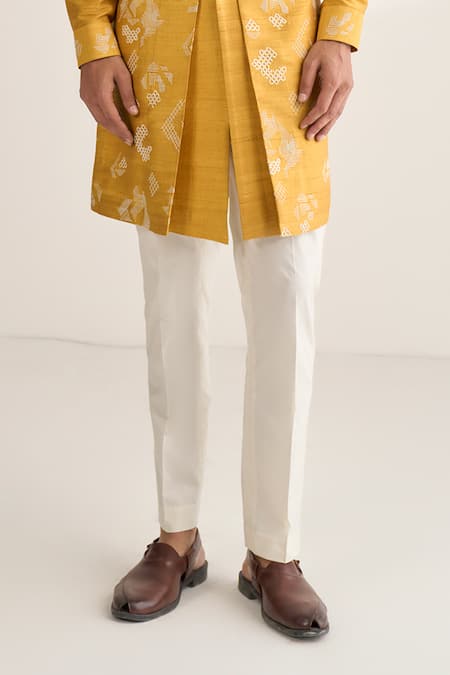 Shop Dhruv Vaish Yellow Silk Embroidery Contemporary Kurta Set Online at Aza Fashions Shop_Dhruv Vaish_Yellow Silk Embroidery Contemporary Kurta Set _Online_at_Aza_Fashions