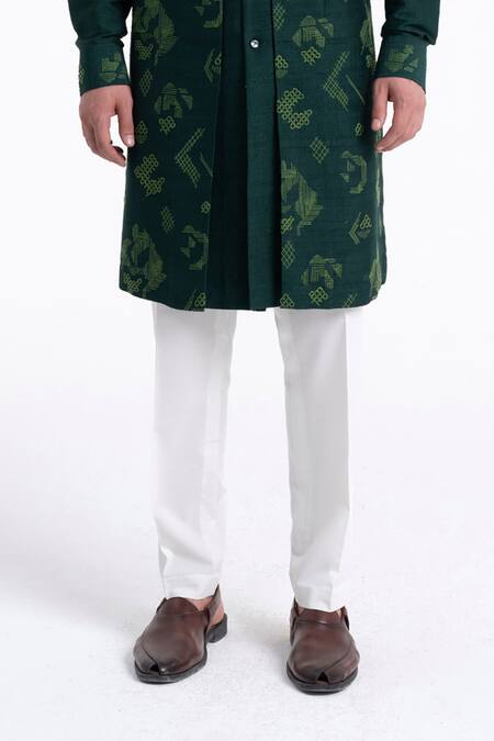 Dhruv Vaish_Green Silk Embroidery Geometric Kurta Set _Online_at_Aza_Fashions