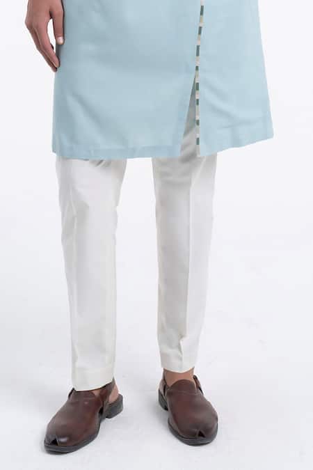 Dhruv Vaish_Sky Blue Cotton, Silk Embroidery Thread Kurta Set _Online_at_Aza_Fashions