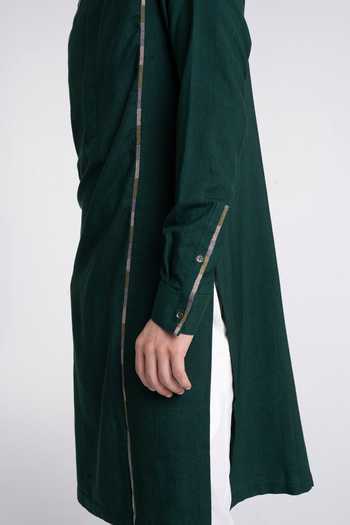 Shop_Dhruv Vaish_Green , Satin Embroidery Thread Kurta Set _Online_at_Aza_Fashions