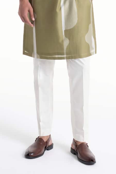 Buy_Dhruv Vaish_Olive Green Chanderi Printed Classic Kurta Set _Online_at_Aza_Fashions