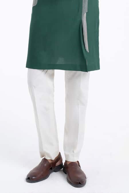 Dhruv Vaish_Emerald Green Satin, Embroidery Silk Kurta Set _Online_at_Aza_Fashions