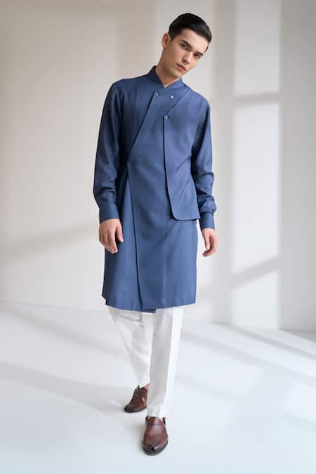Dhruv Vaish Blue Multi Panel Asymmetric Kurta Set 
