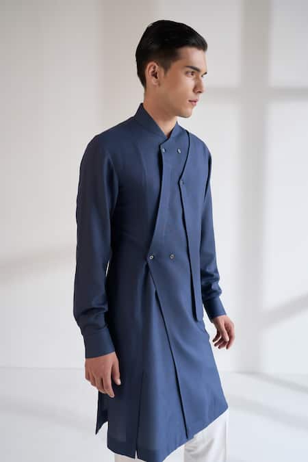 Dhruv Vaish_Blue Multi Panel Asymmetric Kurta Set _Online_at_Aza_Fashions