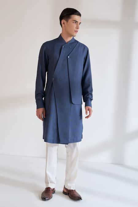 Shop_Dhruv Vaish_Blue Multi Panel Asymmetric Kurta Set _Online_at_Aza_Fashions