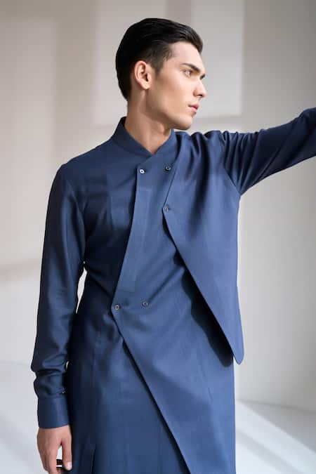 Dhruv Vaish_Blue Multi Panel Asymmetric Kurta Set _at_Aza_Fashions