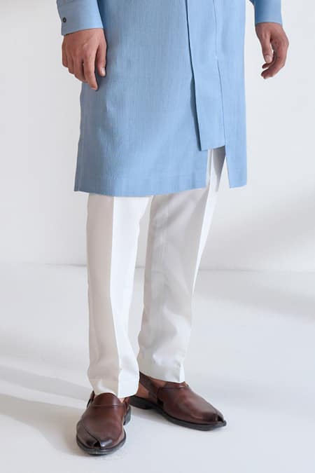 Dhruv Vaish_Blue Cotton, Silk Diagonal Curve Panel Kurta Set _Online_at_Aza_Fashions