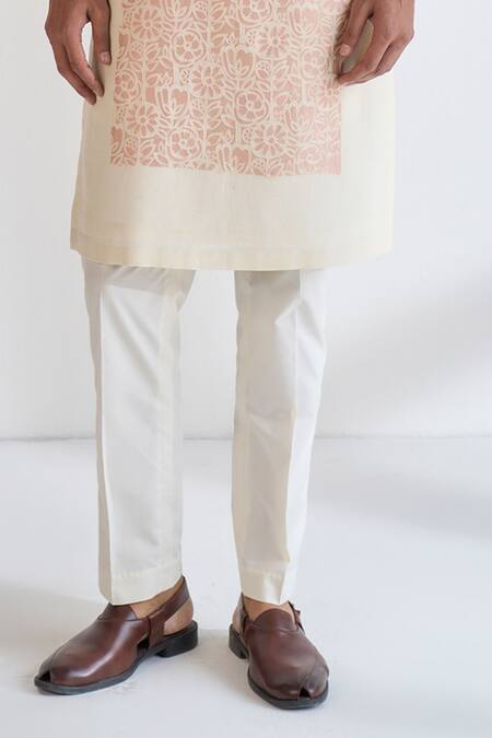 Dhruv Vaish Cream Chanderi Embroidery, Foil Printing Classic Cut Kurta Set Online at Aza Fashions Dhruv Vaish_Cream Chanderi Embroidery, Foil Printing Classic Cut Kurta Set _Online_at_Aza_Fashions