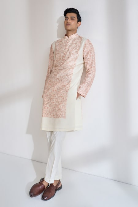 Buy Dhruv Vaish Cream Chanderi Embroidery, Foil Printing Classic Cut Kurta Set Online at Aza Fashions Buy_Dhruv Vaish_Cream Chanderi Embroidery, Foil Printing Classic Cut Kurta Set _Online_at_Aza_Fashions