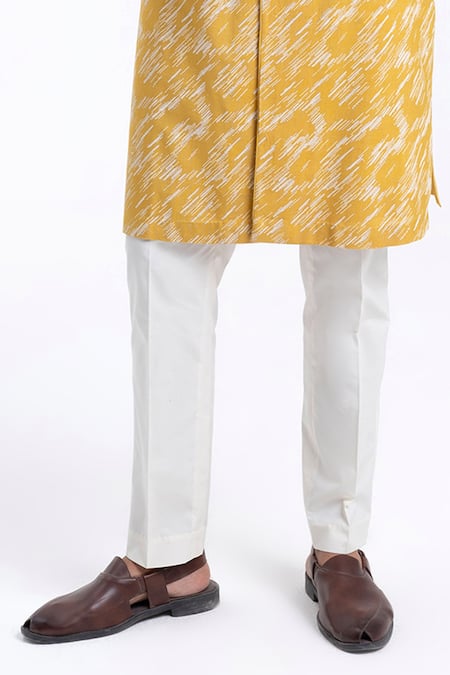 Dhruv Vaish_Yellow Cotton, Silk Embroidery Front Open High Neck Kurta Set _Online_at_Aza_Fashions