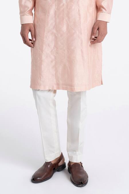 Dhruv Vaish_Pink Chanderi, Cotton Embroidery Abstract Kurta Set _Online_at_Aza_Fashions