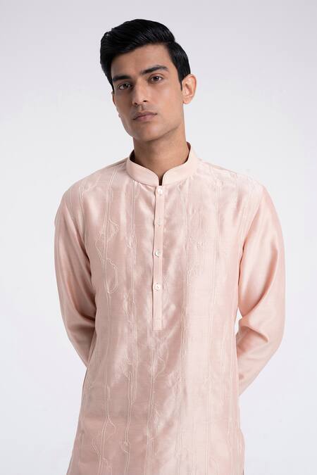 Buy_Dhruv Vaish_Pink Chanderi, Cotton Embroidery Abstract Kurta Set _Online_at_Aza_Fashions