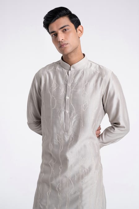 Buy Dhruv Vaish Gray Chanderi Embroidery Classic Kurta Set Online at Aza Fashions Buy_Dhruv Vaish_Gray Chanderi Embroidery Classic Kurta Set _Online_at_Aza_Fashions